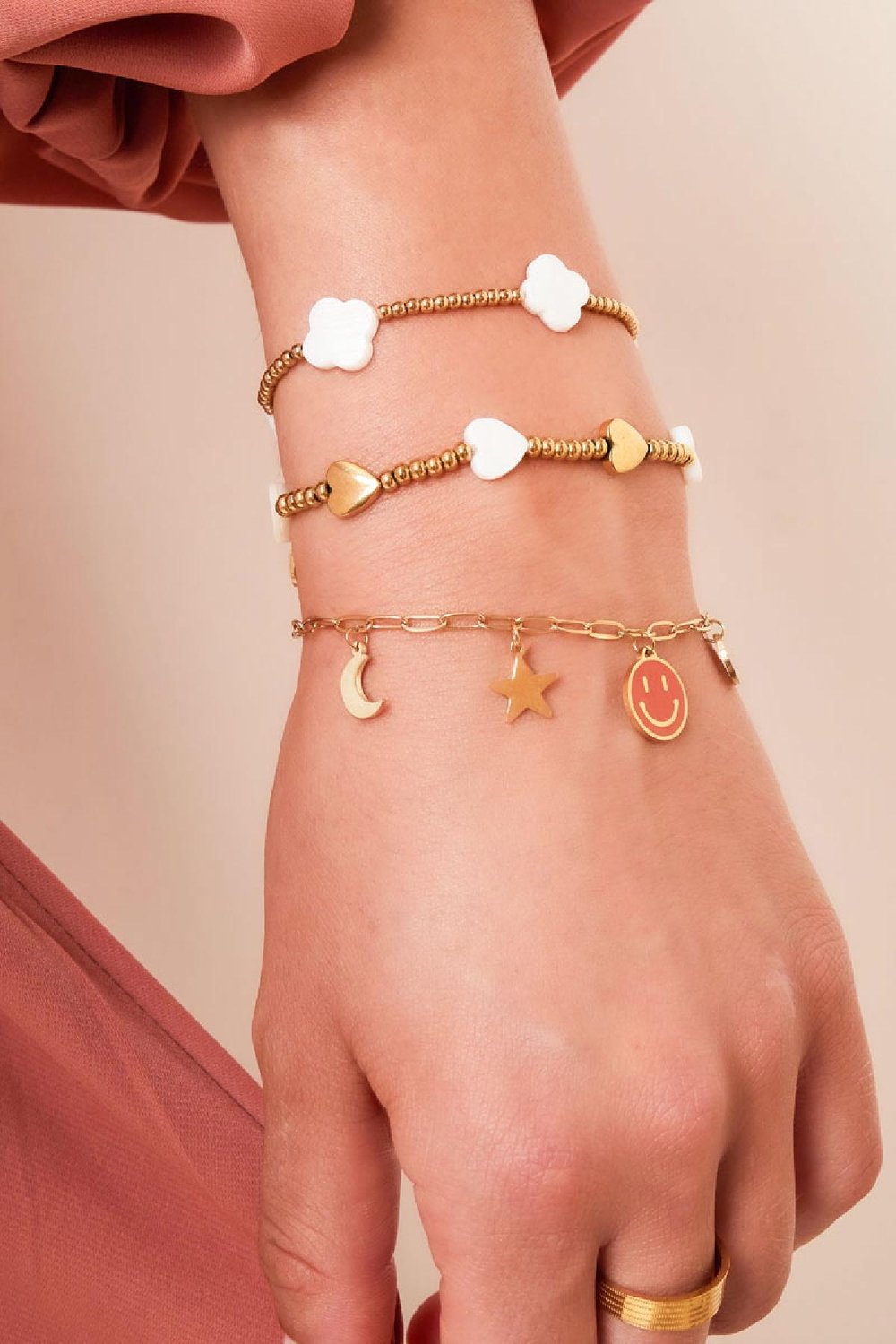 Bracelet sea shell clovers Gold Color Stainless Steel h5Picture2